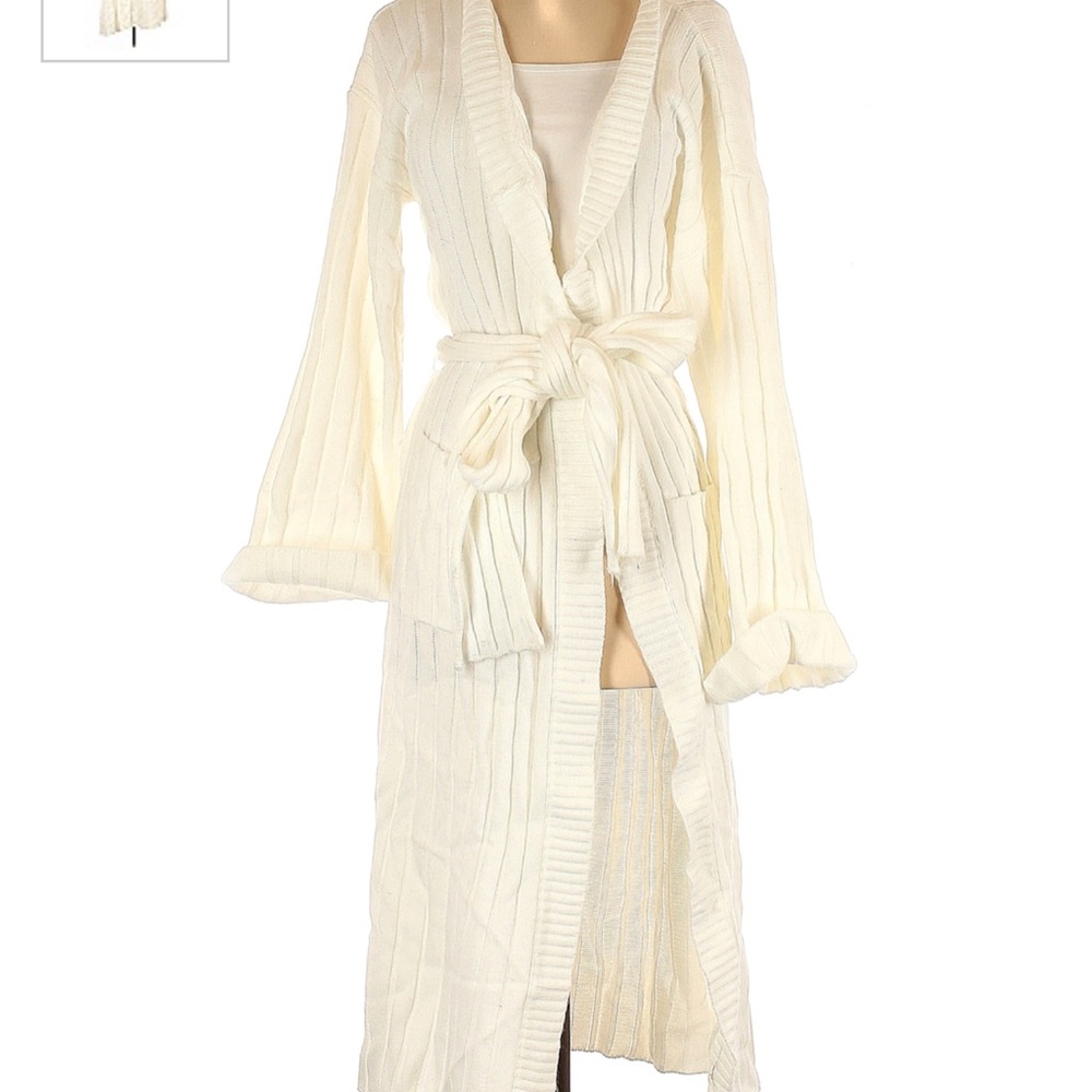 Lulu’s long white belted cardigan